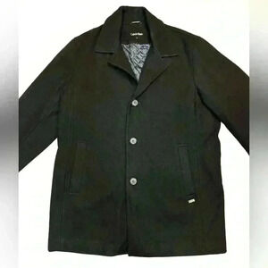Calvin Klein Men's Classic Fit Black Wool Blend Overcoat Size- Large